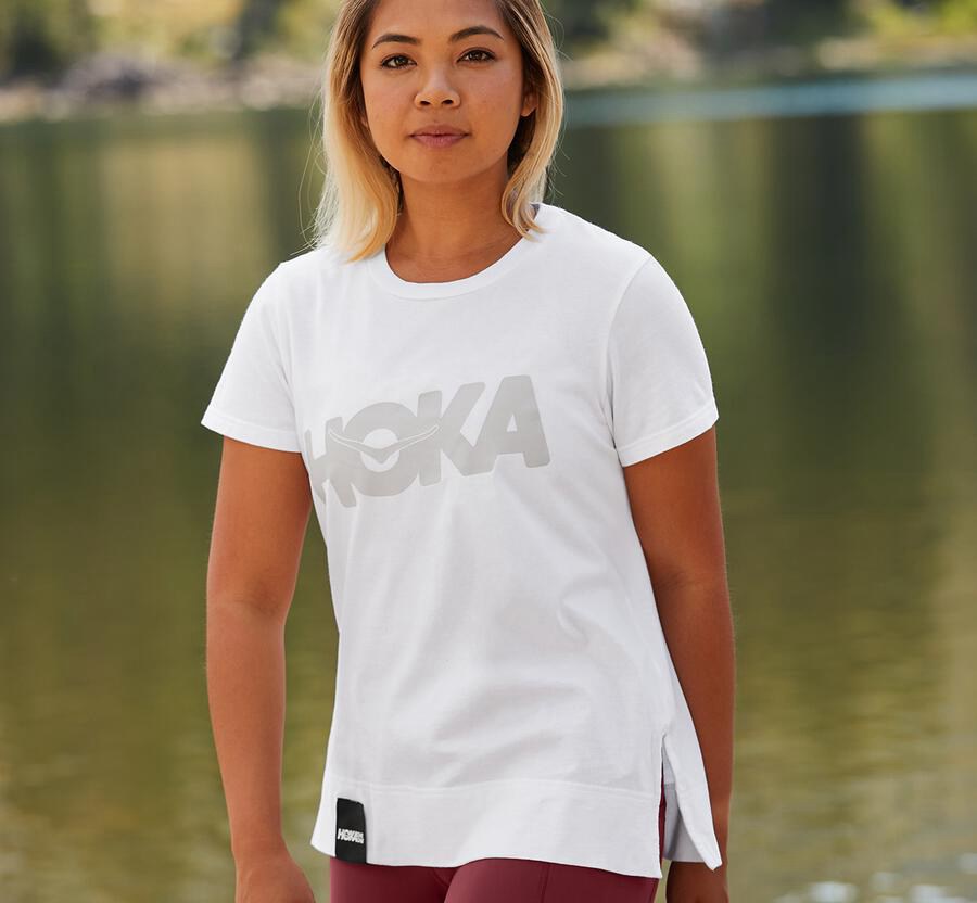 Hoka One One Tee Womens White - Brand - 49736ZFQL